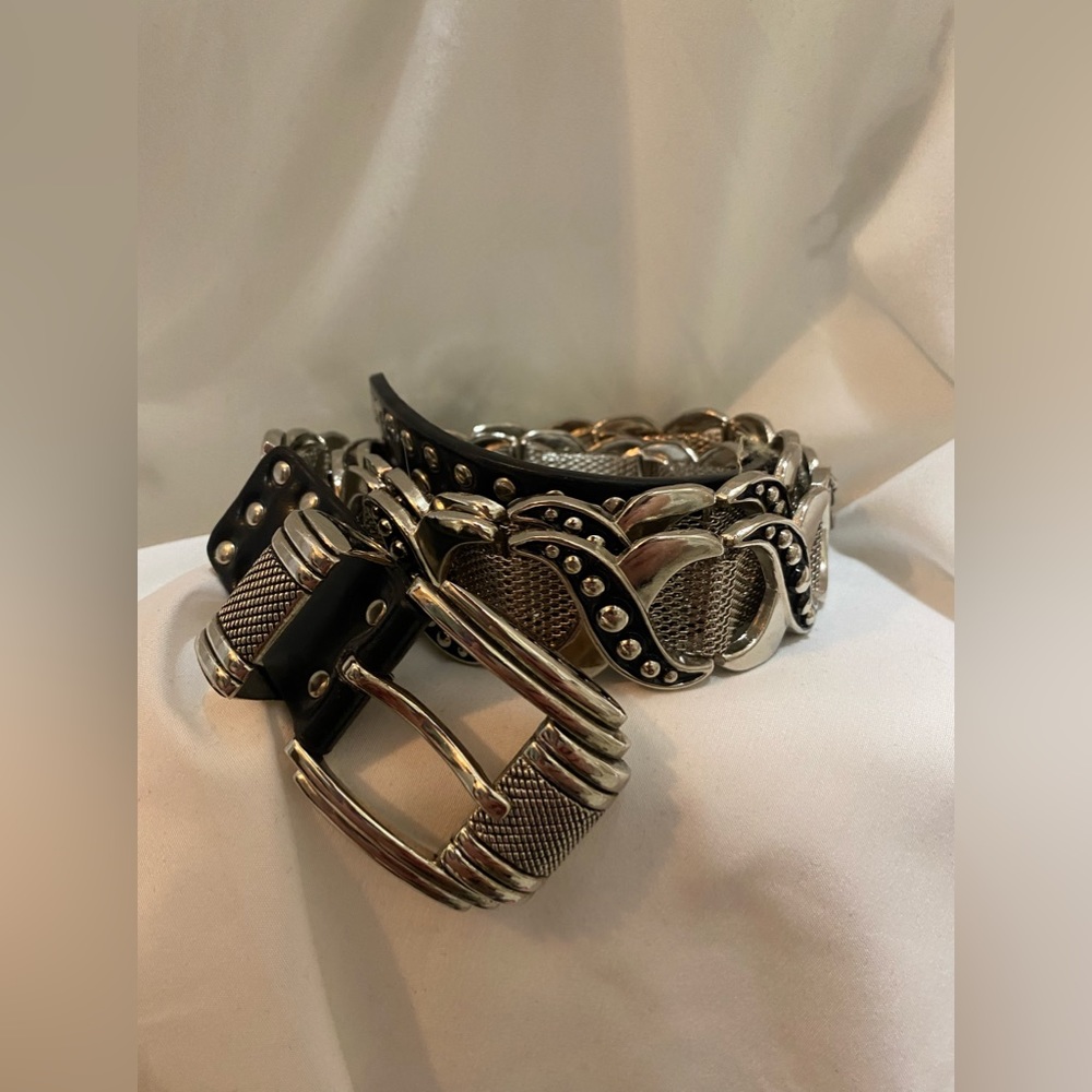 Genuine Leather Unique Silver Metal Studded Belt 36